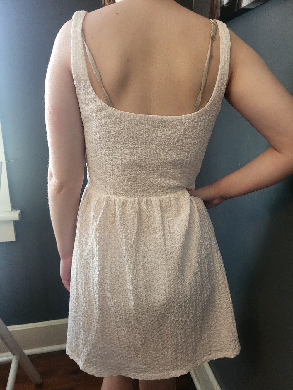Textured Cream Button-Front Mini Dress - Picture 2 of 3